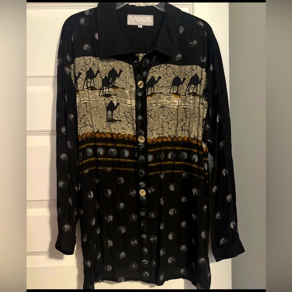Platinum by Dorothy Schoelen beautiful camel desert motif tunic jacket shacket M